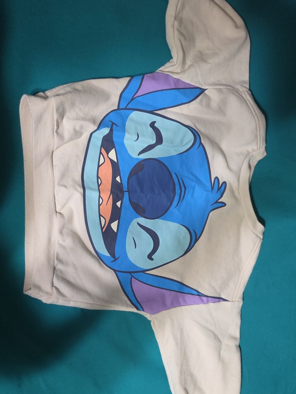 Disney Cream Hoodie with Blue & Purple Stitch Graphic